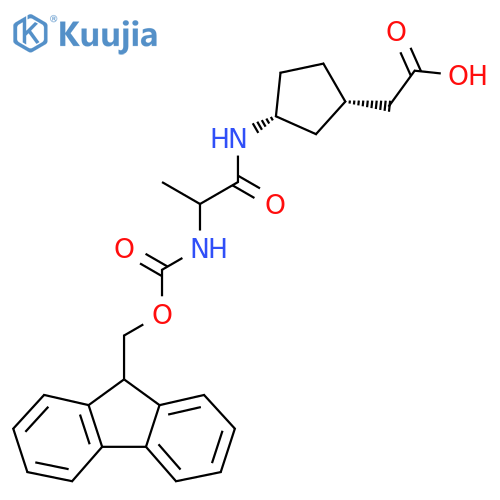 rac-2-(1R,3S)-3-2-({(9H-fluoren-9-yl)methoxycarbonyl}amino)propanamidocyclopentylacetic acid structure