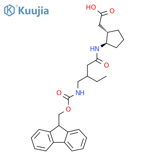 rac-2-(1R,2S)-2-{3-({(9H-fluoren-9-yl)methoxycarbonyl}amino)methylpentanamido}cyclopentylacetic acid structure