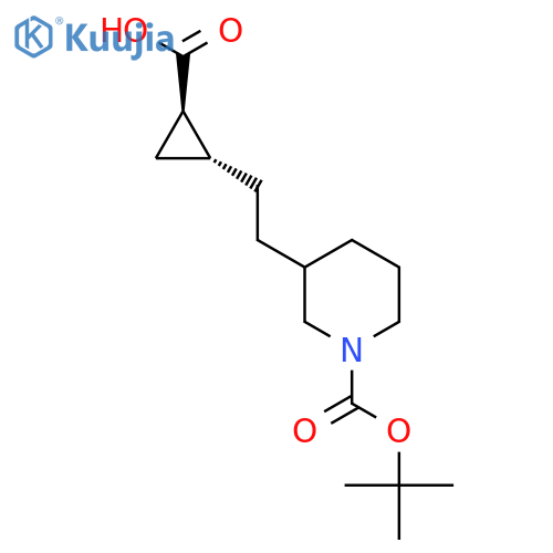rac-(1R,2R)-2-(2-{1-(tert-butoxy)carbonylpiperidin-3-yl}ethyl)cyclopropane-1-carboxylic acid structure