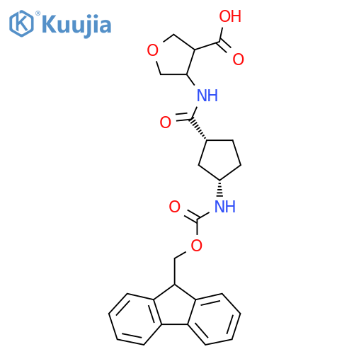 rac-4-(1R,3S)-3-({(9H-fluoren-9-yl)methoxycarbonyl}amino)cyclopentaneamidooxolane-3-carboxylic acid structure