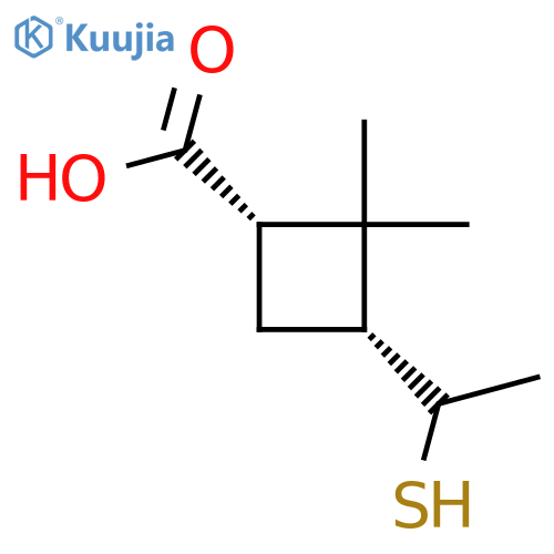 rac-(1R,3S)-2,2-dimethyl-3-(1-sulfanylethyl)cyclobutane-1-carboxylic acid structure