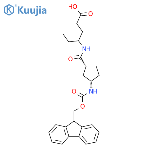 rac-4-{(1R,3S)-3-({(9H-fluoren-9-yl)methoxycarbonyl}amino)cyclopentylformamido}hexanoic acid structure