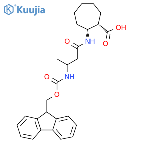rac-(1R,2S)-2-3-({(9H-fluoren-9-yl)methoxycarbonyl}amino)butanamidocycloheptane-1-carboxylic acid structure