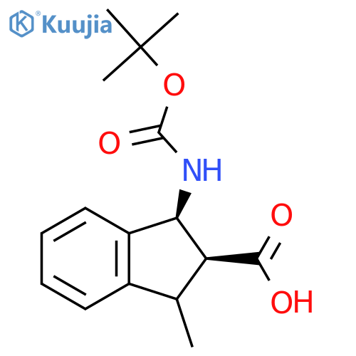 rac-(1R,2R)-1-{(tert-butoxy)carbonylamino}-3-methyl-2,3-dihydro-1H-indene-2-carboxylic acid structure
