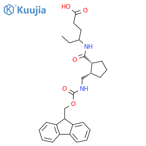 rac-4-{(1R,2S)-2-({(9H-fluoren-9-yl)methoxycarbonyl}amino)methylcyclopentylformamido}hexanoic acid structure