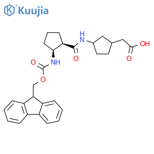 rac-2-{3-(1R,2S)-2-({(9H-fluoren-9-yl)methoxycarbonyl}amino)cyclopentaneamidocyclopentyl}acetic acid structure