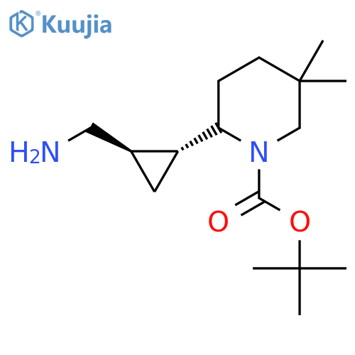 rac-tert-butyl 2-(1R,2R)-2-(aminomethyl)cyclopropyl-5,5-dimethylpiperidine-1-carboxylate structure