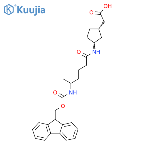 rac-2-(1R,3S)-3-5-({(9H-fluoren-9-yl)methoxycarbonyl}amino)hexanamidocyclopentylacetic acid structure