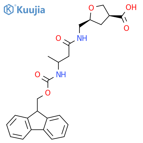 rac-(3R,5R)-5-{3-({(9H-fluoren-9-yl)methoxycarbonyl}amino)butanamidomethyl}oxolane-3-carboxylic acid structure