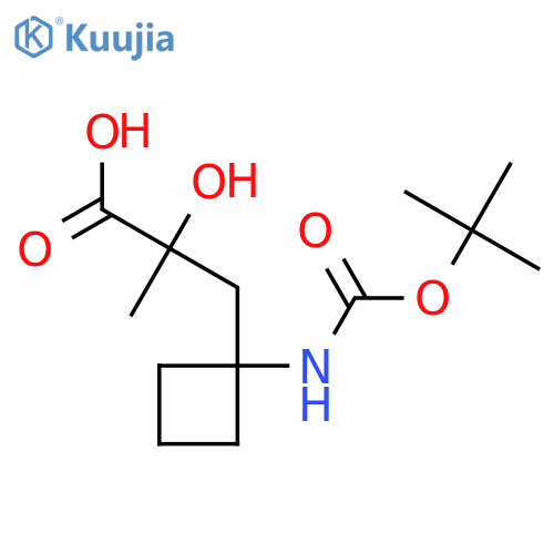 3-(1-{(tert-butoxy)carbonylamino}cyclobutyl)-2-hydroxy-2-methylpropanoic acid structure