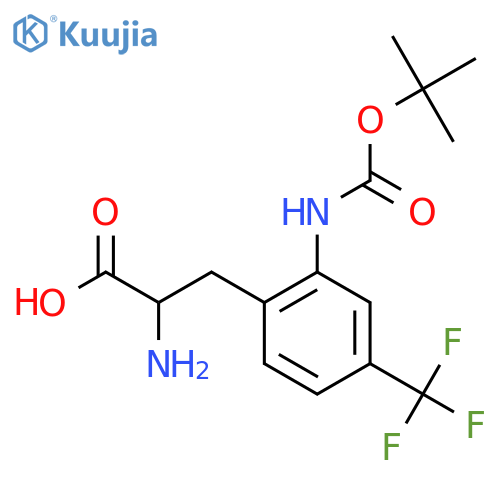 2-amino-3-(2-{(tert-butoxy)carbonylamino}-4-(trifluoromethyl)phenyl)propanoic acid structure