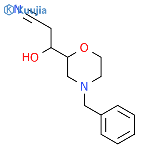 3-(4-benzylmorpholin-2-yl)-3-hydroxypropanenitrile structure