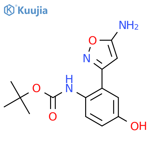 tert-butyl N-2-(5-amino-1,2-oxazol-3-yl)-4-hydroxyphenylcarbamate structure