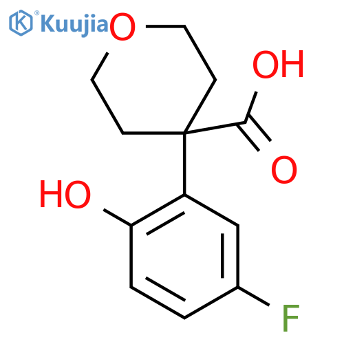 4-(5-fluoro-2-hydroxyphenyl)oxane-4-carboxylic acid structure
