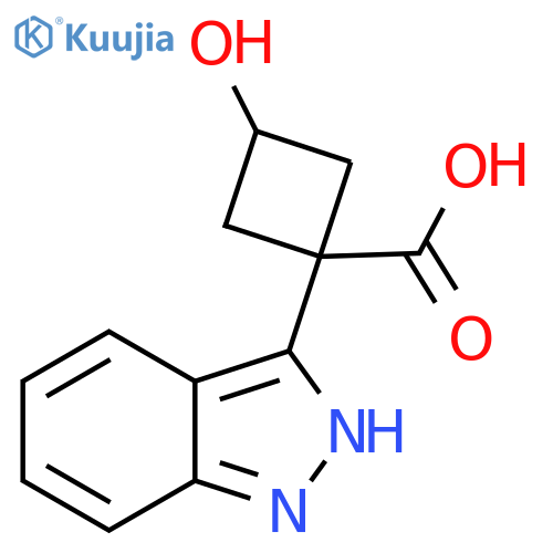 3-hydroxy-1-(1H-indazol-3-yl)cyclobutane-1-carboxylic acid structure