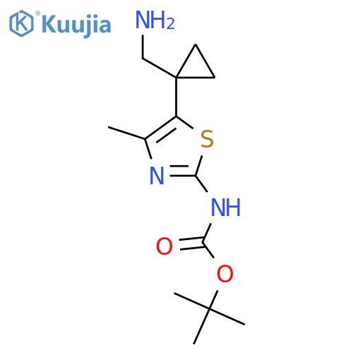 tert-butyl N-{5-1-(aminomethyl)cyclopropyl-4-methyl-1,3-thiazol-2-yl}carbamate structure