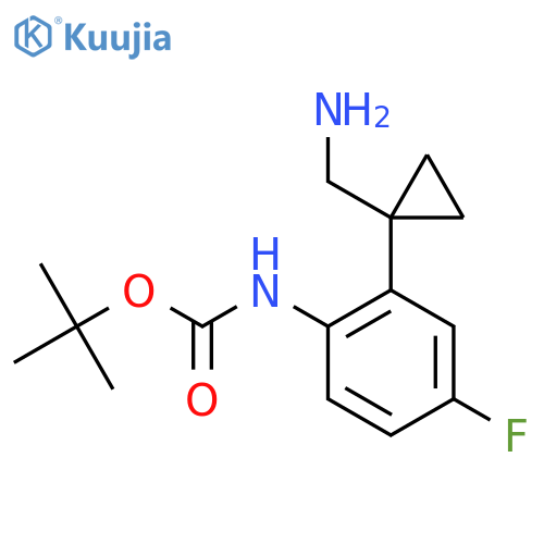 tert-butyl N-{2-1-(aminomethyl)cyclopropyl-4-fluorophenyl}carbamate structure