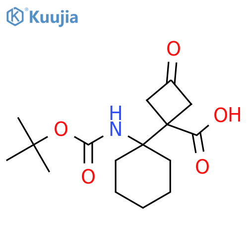 1-(1-{(tert-butoxy)carbonylamino}cyclohexyl)-3-oxocyclobutane-1-carboxylic acid structure