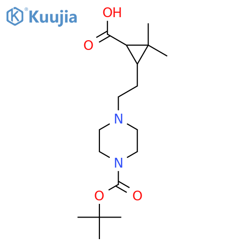 3-(2-{4-(tert-butoxy)carbonylpiperazin-1-yl}ethyl)-2,2-dimethylcyclopropane-1-carboxylic acid structure
