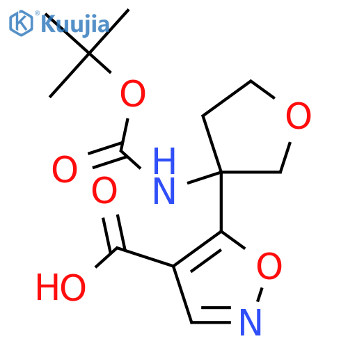 5-(3-{(tert-butoxy)carbonylamino}oxolan-3-yl)-1,2-oxazole-4-carboxylic acid structure