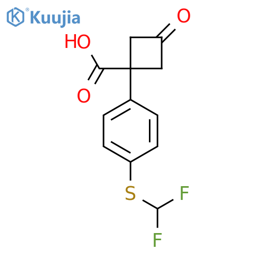 1-{4-(difluoromethyl)sulfanylphenyl}-3-oxocyclobutane-1-carboxylic acid structure