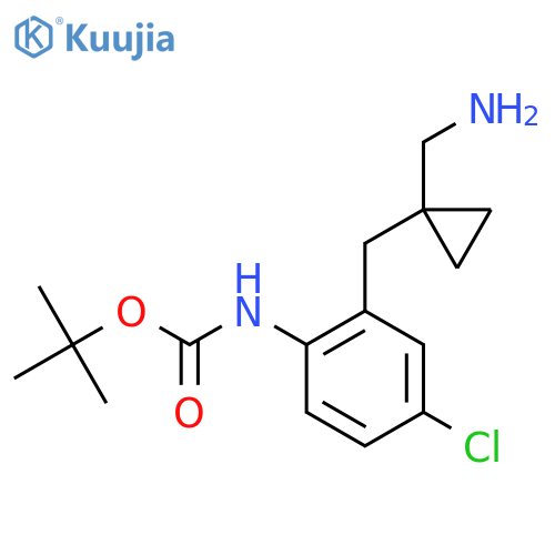 tert-butyl N-(2-{1-(aminomethyl)cyclopropylmethyl}-4-chlorophenyl)carbamate structure