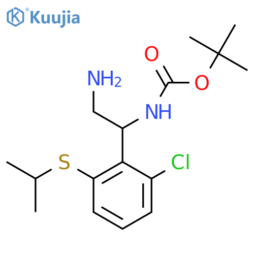 tert-butyl N-{2-amino-1-2-chloro-6-(propan-2-ylsulfanyl)phenylethyl}carbamate structure