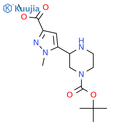 tert-butyl 3-3-(methoxycarbonyl)-1-methyl-1H-pyrazol-5-ylpiperazine-1-carboxylate structure