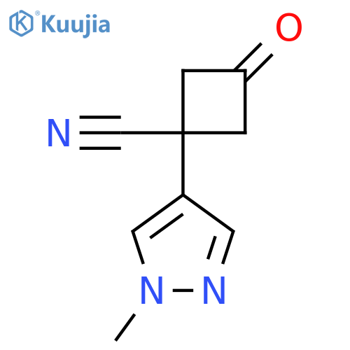 1-(1-methyl-1H-pyrazol-4-yl)-3-oxocyclobutane-1-carbonitrile structure