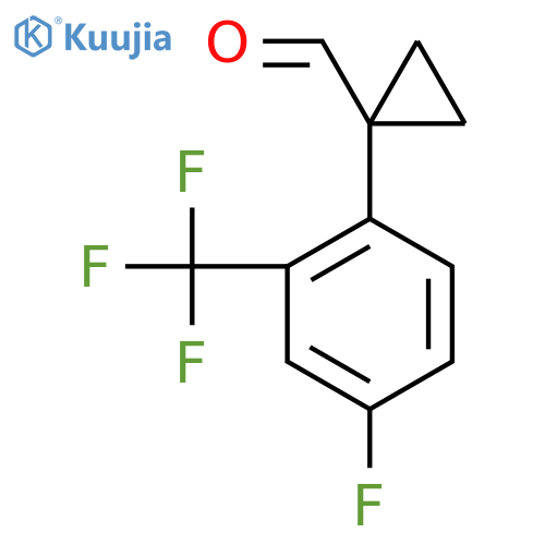 1-4-fluoro-2-(trifluoromethyl)phenylcyclopropane-1-carbaldehyde structure