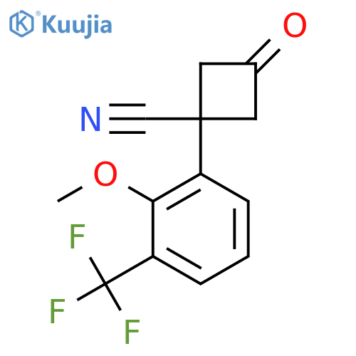 1-2-methoxy-3-(trifluoromethyl)phenyl-3-oxocyclobutane-1-carbonitrile structure