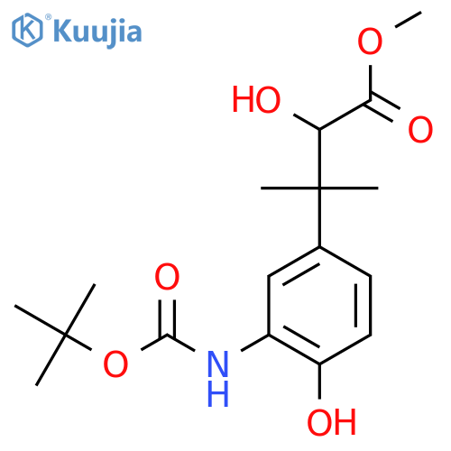 methyl 3-(3-{(tert-butoxy)carbonylamino}-4-hydroxyphenyl)-2-hydroxy-3-methylbutanoate structure