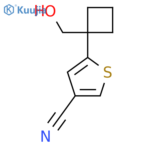 5-1-(hydroxymethyl)cyclobutylthiophene-3-carbonitrile structure