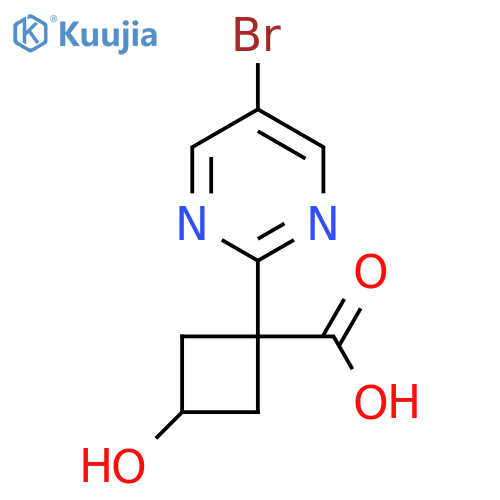 1-(5-bromopyrimidin-2-yl)-3-hydroxycyclobutane-1-carboxylic acid structure