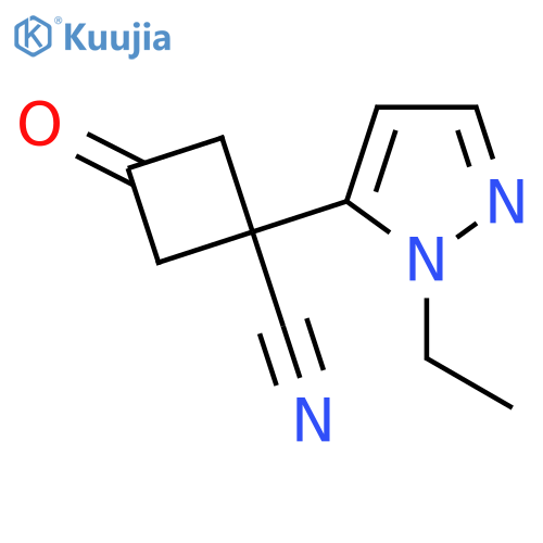 1-(1-ethyl-1H-pyrazol-5-yl)-3-oxocyclobutane-1-carbonitrile structure