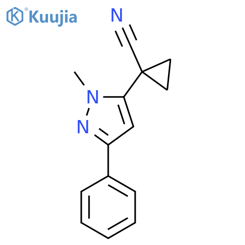 1-(1-methyl-3-phenyl-1H-pyrazol-5-yl)cyclopropane-1-carbonitrile structure
