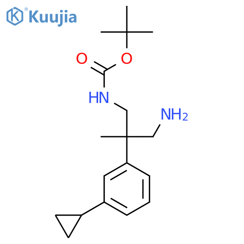 tert-butyl N-3-amino-2-(3-cyclopropylphenyl)-2-methylpropylcarbamate structure