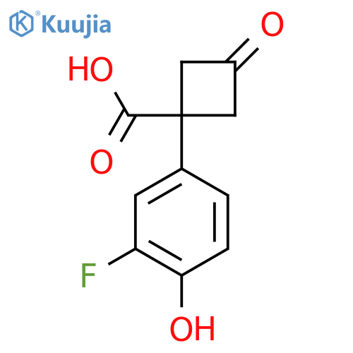 1-(3-fluoro-4-hydroxyphenyl)-3-oxocyclobutane-1-carboxylic acid structure