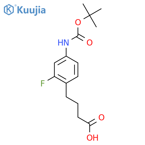 4-(4-{(tert-butoxy)carbonylamino}-2-fluorophenyl)butanoic acid structure