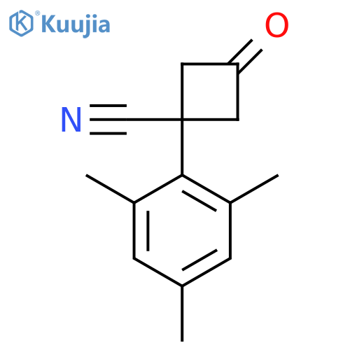 3-oxo-1-(2,4,6-trimethylphenyl)cyclobutane-1-carbonitrile structure