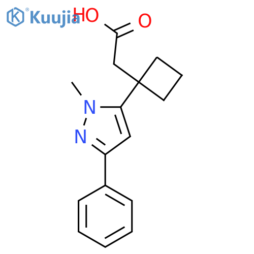 2-1-(1-methyl-3-phenyl-1H-pyrazol-5-yl)cyclobutylacetic acid structure