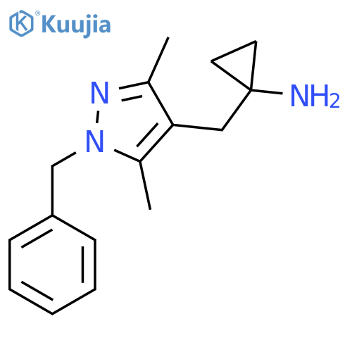 1-(1-benzyl-3,5-dimethyl-1H-pyrazol-4-yl)methylcyclopropan-1-amine structure