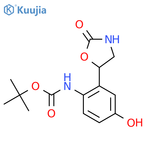 tert-butyl N-4-hydroxy-2-(2-oxo-1,3-oxazolidin-5-yl)phenylcarbamate structure