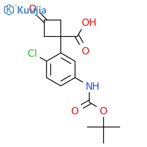 1-(5-{(tert-butoxy)carbonylamino}-2-chlorophenyl)-3-oxocyclobutane-1-carboxylic acid structure