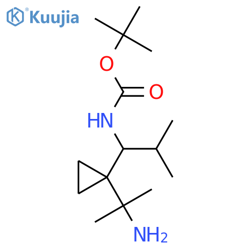 tert-butyl N-{1-1-(2-aminopropan-2-yl)cyclopropyl-2-methylpropyl}carbamate structure