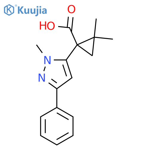 2,2-dimethyl-1-(1-methyl-3-phenyl-1H-pyrazol-5-yl)cyclopropane-1-carboxylic acid structure