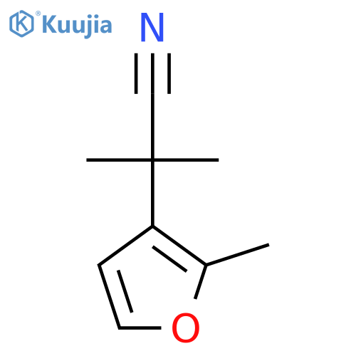 2-methyl-2-(2-methylfuran-3-yl)propanenitrile structure