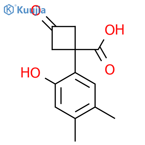 1-(2-hydroxy-4,5-dimethylphenyl)-3-oxocyclobutane-1-carboxylic acid structure