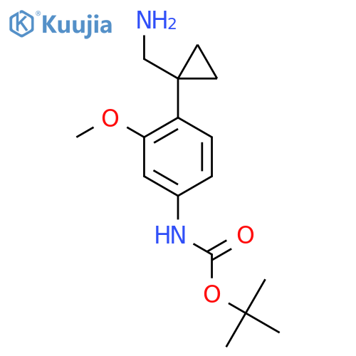 tert-butyl N-{4-1-(aminomethyl)cyclopropyl-3-methoxyphenyl}carbamate structure