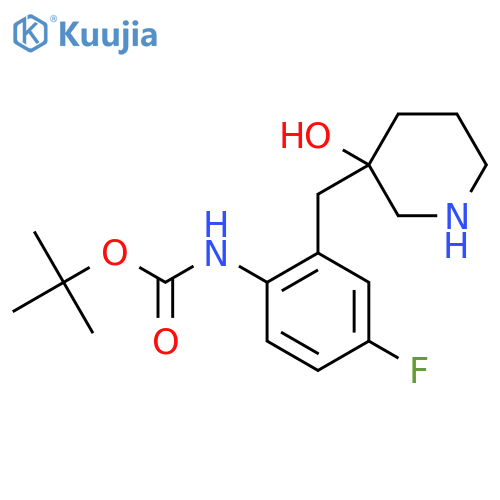 tert-butyl N-{4-fluoro-2-(3-hydroxypiperidin-3-yl)methylphenyl}carbamate structure